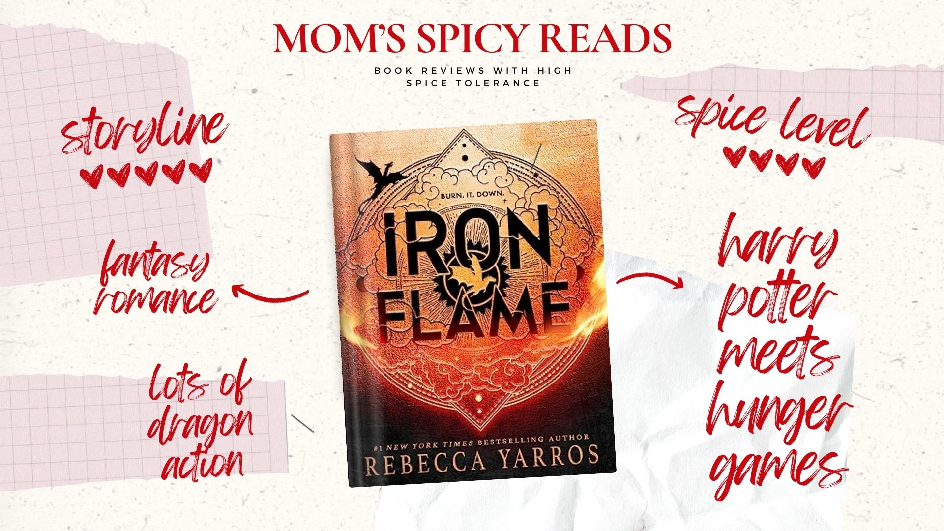 Mom's Spicy Reads - iron flame by rebecca yarros book cover